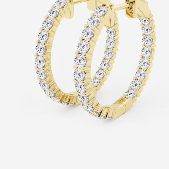 Elegant 14k Gold Hoop Diamond Earrings with 2 Carats Lab F VS IDEAL - Picture 1 of 8